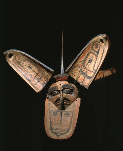 Máscara de transformación Kwakiutl (madera policromada) de American School